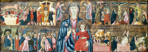 Full view of Madonna and Child and Two Angels, with Twelve Scenes from the Passion